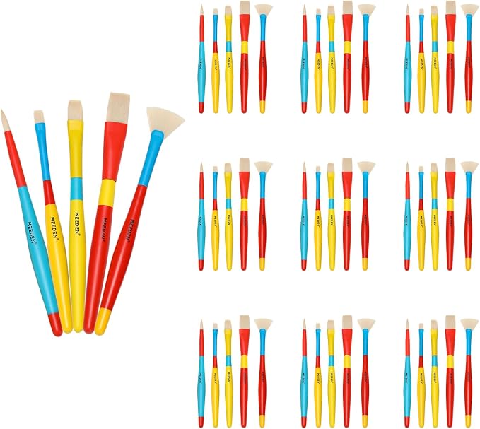 MEEDEN Paint Brushes Set for Kids: Brush for Toddlers 10 Packs/50 Pcs