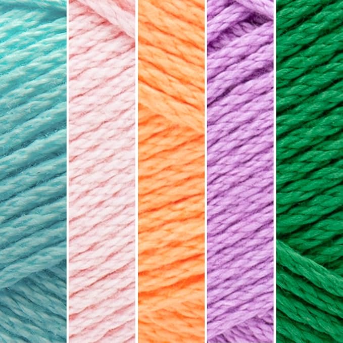 Lion Brand Yarn, 24/7 Cotton Mercerized Lightweight Yarn for Knitting, Crochet, and Crafts, Spring, 5 Pack, Multicolor Pack of Natural Fiber for Breathable Tops, Durable Bags, and Dish Cloths
