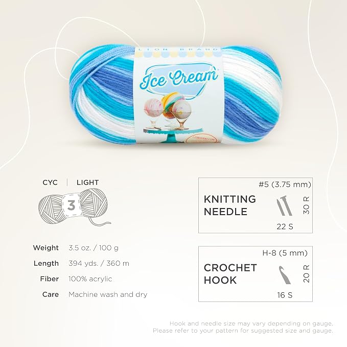 Lion Brand Yarn (1 Skein) Ice Cream Baby Yarn, Blue Moon