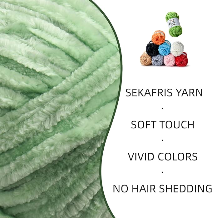Chenille Crochet Light Green Yarn 2 Pack
