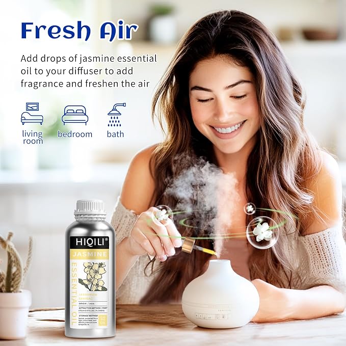 HIQILI Jasmine Essential Oil for Diffuser, Hair & DIY Perfume