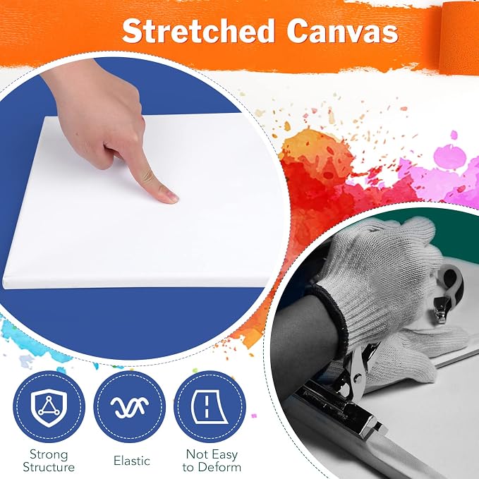 Stretched Canvases for Painting, 8PCS Multi Pack Square Canvas 4×4”, 6×6”, 8×8”, 10×10”(2 of Each), Acid-Free Wood Frame Blank Canvas, Art Canvas Pre Primed for Acrylic, Oil Painting, Tempera.