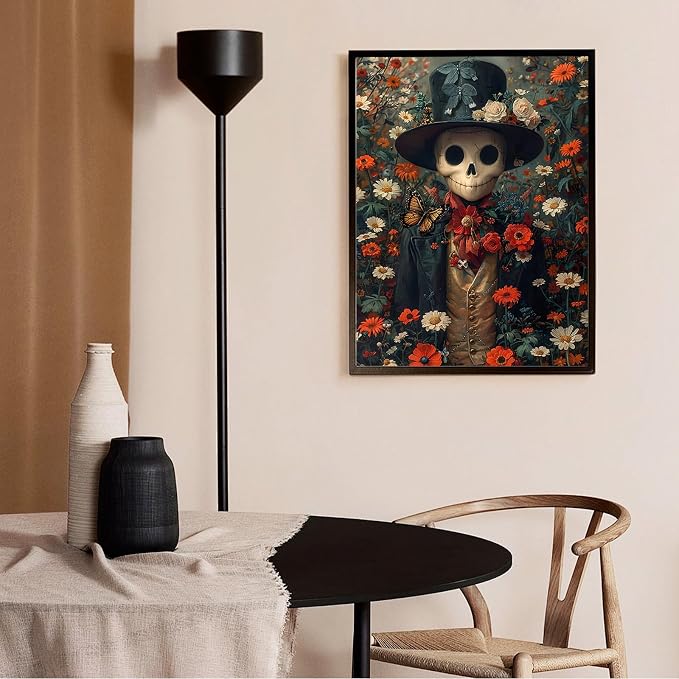 Diamond Art Kits for Adults, Flowers Skull Diamond Painting for Beginners | 12x16 Inch, Full Drill Round Dots, Skeleton DIY 5D Gem Art Craft Kits, Home Wall Decor, Stress Relief Relaxing Hobby Gift