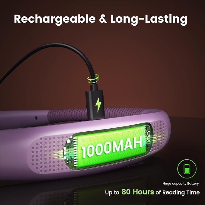 Glocusent Reading Light,LED Neck Light,80-hr Rechargeable Book Light | 3-Color&6-Brightness,USB-C,Purple Neck Reading Light,Women, Knitting,Repairing,Crafting,Crochet,Christmas,Book Lovers Gifts