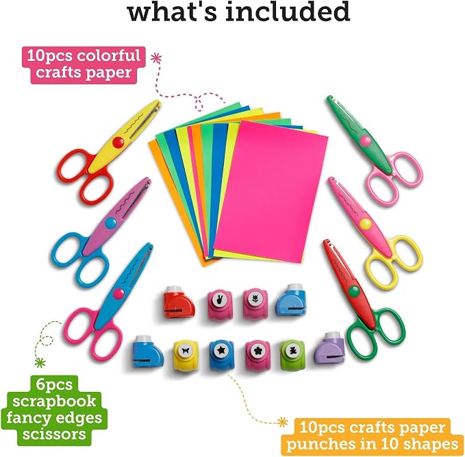 Craft Scissors Set – 26 Pcs, Paper Hole Punch & Decorative Cutting Edges