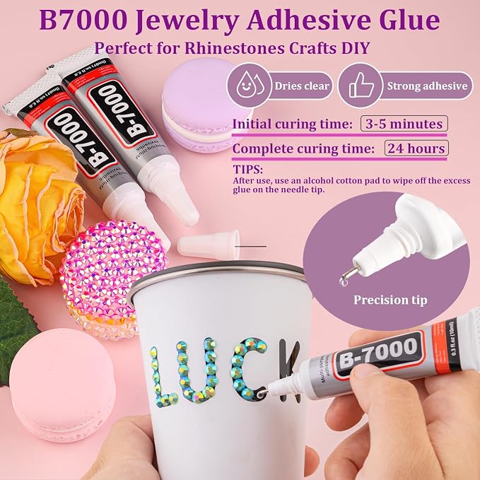 Resin Jelly Rhinestones for Crafting with B7000 Jewelry Glue, 1 Box Dark Green AB Flatback Crystal with 3Pcs 10ml Glue, Bedazzling Non Hotfix Gems for DIY Tumblers Clothing Shoes Manicure