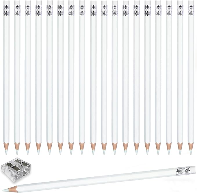 Adhere 25pcs Checking Pencils Erasable colored Pencils Pre-Sharpened #2 HB,for Checking Tests Grading,Map Coloring, editing Office Favors,including a Free sharpener. (White)