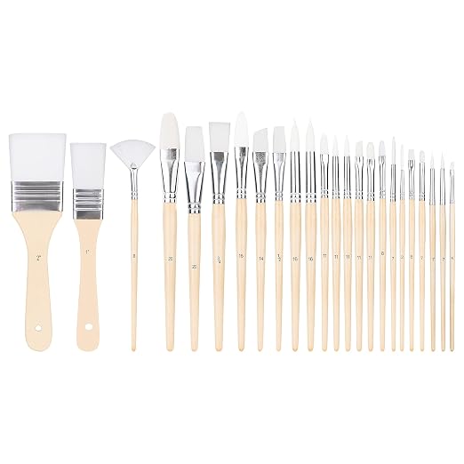 Amazon Basics Multi-shaped Polyester Paint Brushes for Acrylic, Oil, Watercolor, Gouache, Fine Detailing, Face Painting, 24 Count Different Sizes, Wood Color