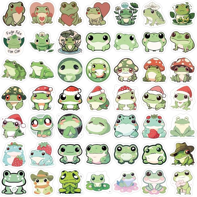 100PCS Mini Cute Cartoon Frog Stickers, Waterproof Vinyl Decals for Water Bottle Laptop Journal Planner Scrapbooking Kids Crafts Gift (Frog)