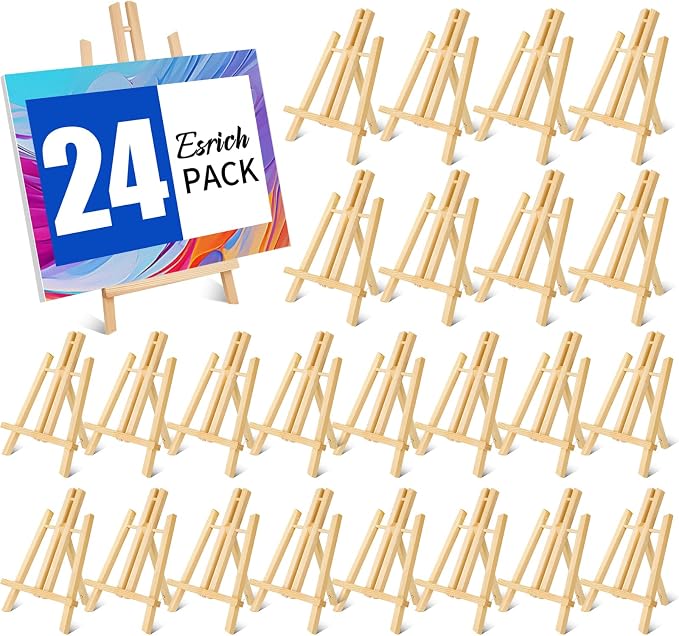 ESRICH 24 Pack 11.8" Wood Easels, Tabletop Easel for Painting | Painting Party,Displaying Canvas，Portable Canvas Photo Picture Sign Holder