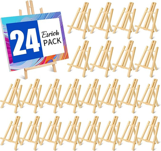 ESRICH 24 Pack 11.8" Wood Easels, Tabletop Easel for Painting | Painting Party,Displaying Canvas，Portable Canvas Photo Picture Sign Holder