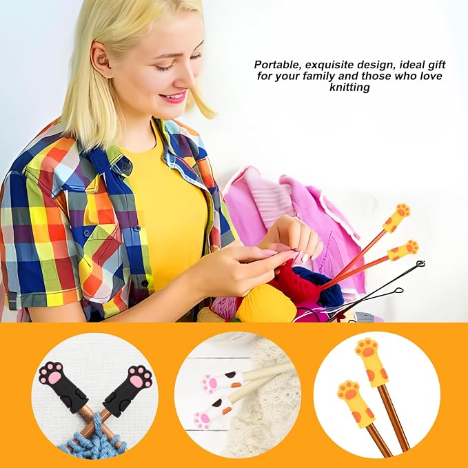 10pcs Cat Paw Knitting Needle Stoppers, Silicone Knitting Needle Point Protectors Cute Knitting Needle Tips Stoppers Stitch Stoppers for Larger Size Knitting Needle (5 Colors)