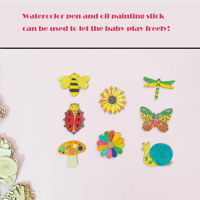 48PCS Unfinished Wood Insect Butterfly Cutouts with Sling Hole