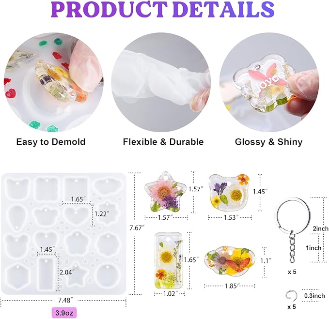 LET'S RESIN Keychain Resin Molds Silicone, 16 Cavity Pendant Casting Mold | Silicone Molds with Hanging Holes, UV & Epoxy Resin Jewelry Mold for DIY Keychains, Charms, Pendants, Beginner Friendly