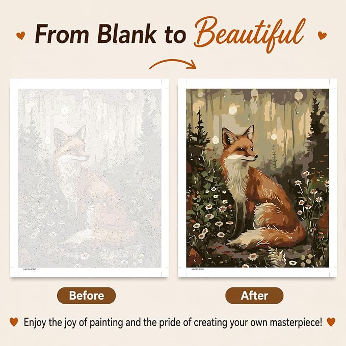 AUKELHJ Paint by Numbers Kit for Adults Beginner, Fox, 16x20 inch | Paint by Number for Adults, Beginner Friendly, High-Definition Color Canvas, Stress Relief, Home Decor, Gifts, Unframed