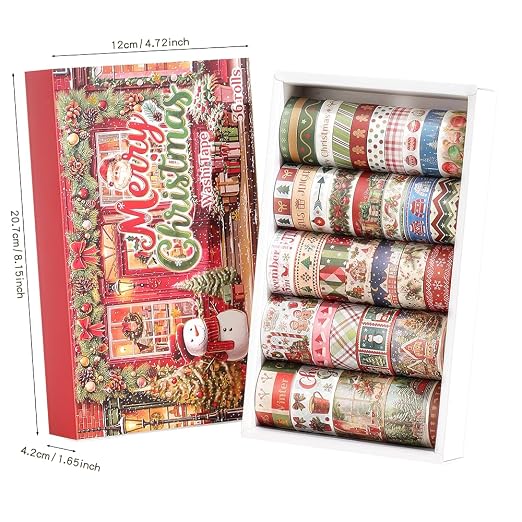 icceemee 36 Rolls Christmas Washi Tape Set, Festive Holiday Decorative Masking Tape, Xmas Planner Scrapbook Journal DIY Craft Gift Wrapping Supplies