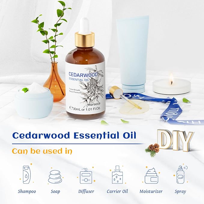 HIQILI Cedarwood Essential Oil for Hair, Skin & Diffuser