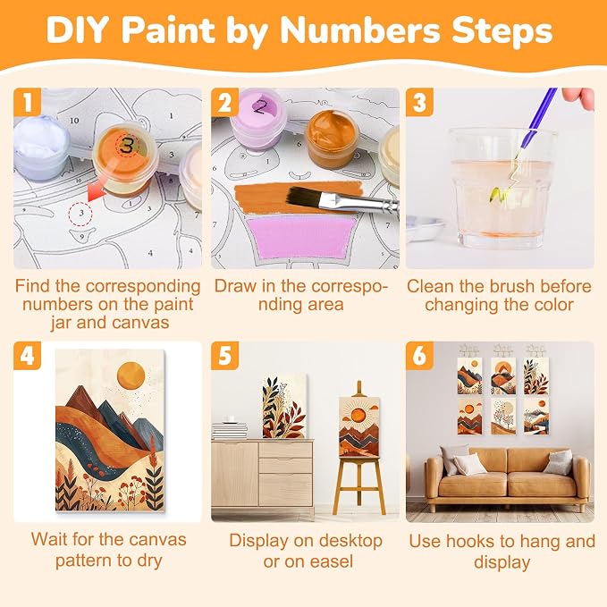 KEYIFA 6 Pack Paint by Numbers Kit, Stretched Canvas Boards for Painting for Adults, No Crease Acrylic Oil Painting for Students Beginners Favor Sip & Paint Party Supplies, Mountain Landscape (8x12)