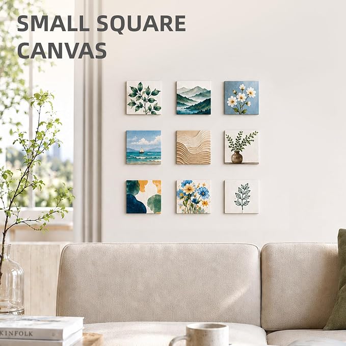 CONDA 24 Pack 4x4 Inch Mini Blank Canvas for Painting, 100% Cotton Canvas with Pinewood Frame, Acid-Free Primed Mini Square Canvas for Acrylic Oil Painting, Classroom Art & Party Decor