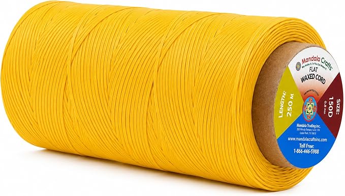 Mandala Crafts 150D 0.8mm Mustard Yellow Leather Sewing Flat Waxed Thread
