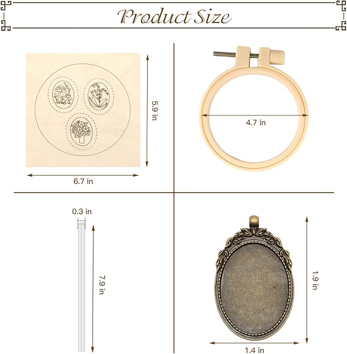 ZOCONE 3 Packs Embroidery Necklace Kit, Embroidery Pendant Kits Mini Cross Stitch Kit with Hoop, Necklace, Pendant, Beads, Stamped Pattern Cloth, Instructions, etc., Embroidery Kits for Adults