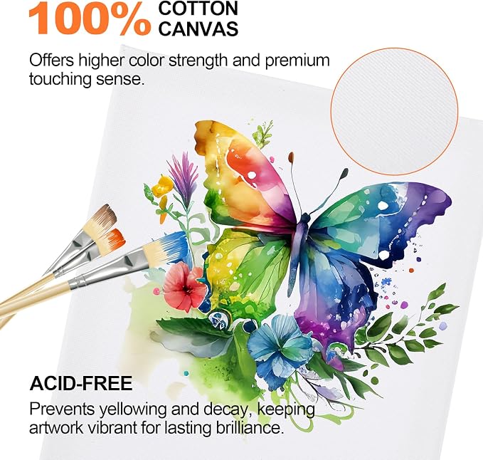 20 Pack Stretched Canvas Boards for Painting, 100% Cotton Canvas, for Acrylic and Oil Painting.