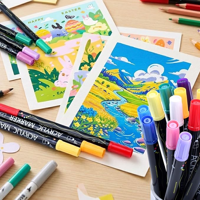 80 Colors Acrylic Paint Markers Set, Dual Tip Acrylic Paint Pens, Fine Tip and Dot Tip Colored Markers Pens for Rock, Stone, Glass, Fabric, Canvas, Christmas Gifts for Teens, Art Painting Supplies Kit