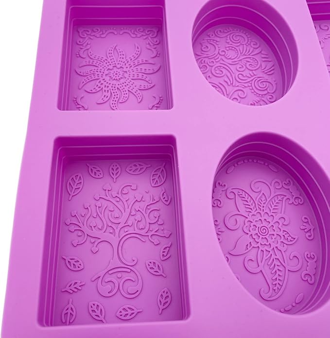2 Pieces Embossing Flower Chocolate Moulds Soap DIY Mold Silicone Rectangle Oval Soap Molds Handmade Cake Candy Biscuit, Pudding Moulds Ice Cube Trays