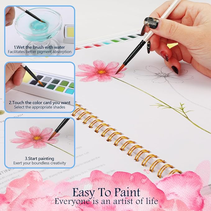 4 Pack Watercolor Workbook,Water Colors Paint Adult Set for Beginner with Step by Step,Relaxing & Easy to Paint Water Coloring Book with 24 Colors,Perfect for Gifting to Creativity & Joy for Adults