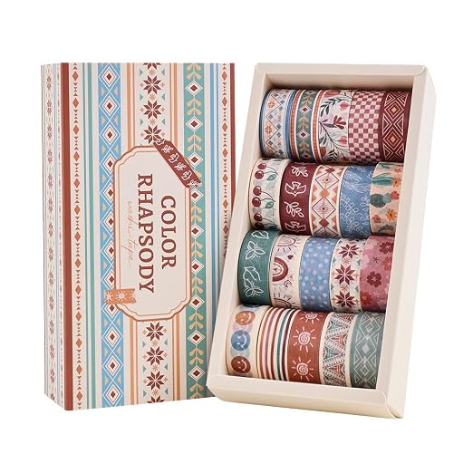 icceemee 20 Rolls Bohemia Theme Washi Tape Set,Writable Decorative Tapes for Scrapbooking, Junk Journal Supplies, Bullet Journaling, 0.6"x79" per Roll