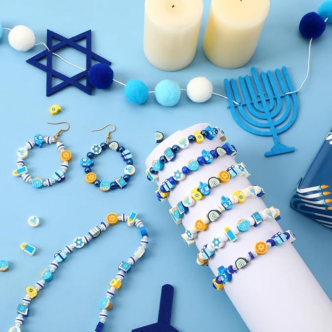 Augshy Hanukkah Beads,300Pcs Chanukah Polymer Clay Beads for Bracelet Making