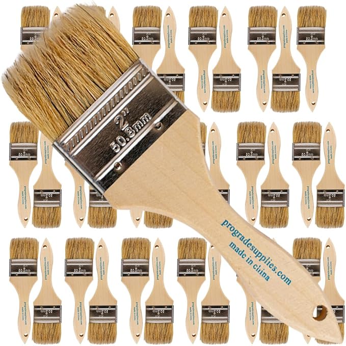 Pro Grade 2" Chip Brushes, Disposable Paint Brushes, for Paint, 36 Pack | Natural bristle, wood handle | Contractor Pack | For Stain, Glue & Epoxy | Cabinets, Furniture, Fences