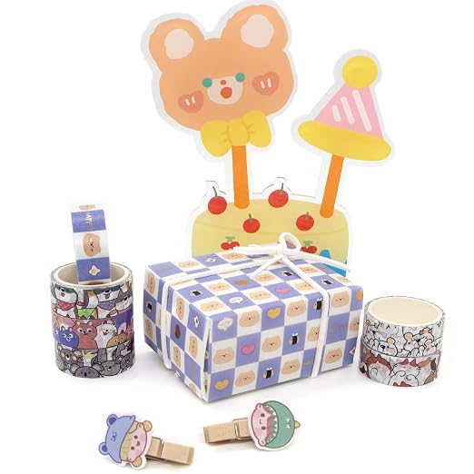 WAPETASHI Cute Washi Tape Set - 24 Rolls Kawaii Animals Gold Foil Decorative Masking Tape for Journaling, Scrapbooking, Kids DIY Crafts, Aesthetic Supplies, Planners, Bullet Journal
