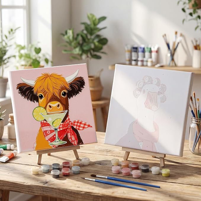 Nezyo 12 Sets Animals Paint by Numbers Kit with Frame for Adult Beginners, DIY Acrylic Paint Canvas for Painting Party, Classroom Activity Birthday Gift, 8 x 8 Inch (Animal)