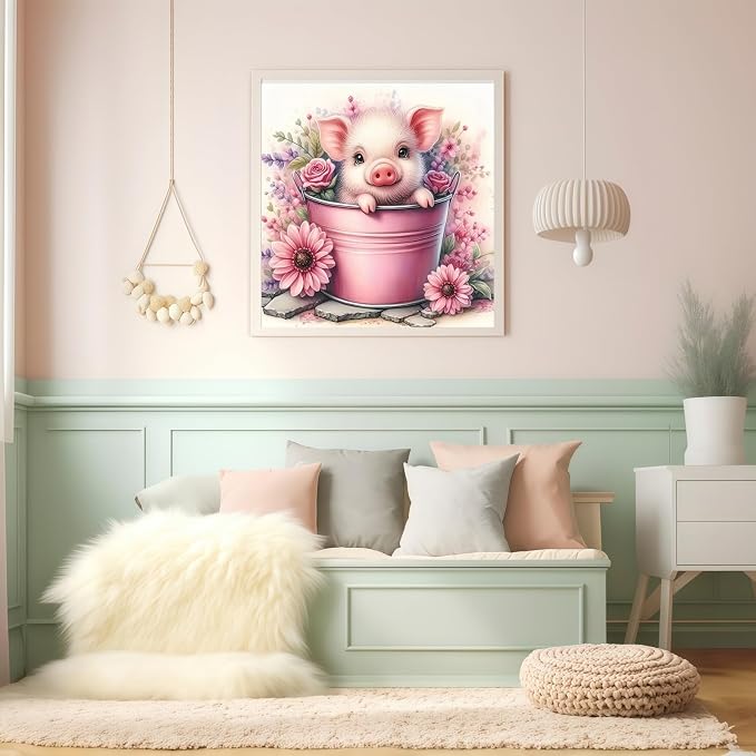 DOTSTART Paint by Numbers Kit for Adults, Cute Pig Paint by Number Kits | Acrylic Paint by Number Canvas for Adult Beginners, Easy DIY Canvas Craft for Relaxing Home Wall Decor, 16X16 inch