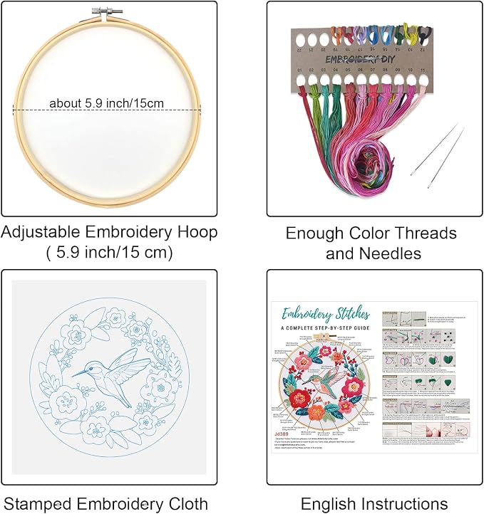 Louise Maelys Hummingbird Flower Embroidery Kit for Beginners Gift | Add Nature Inspired Decor with Cross Stitch Kits. Complete Needlepoint Kit for Adults to Enjoy Creative Crafts and Gifts