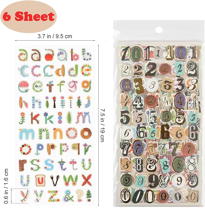 347PCS Vintage Stickers, 6 Sheet Scrapbook Stickers Graffiti, Cute Vintage Letters Numbers Self Adhesive Decals Scrapbooking Supplies for Diary DIY Art Album Paper Crafts (347PCS)