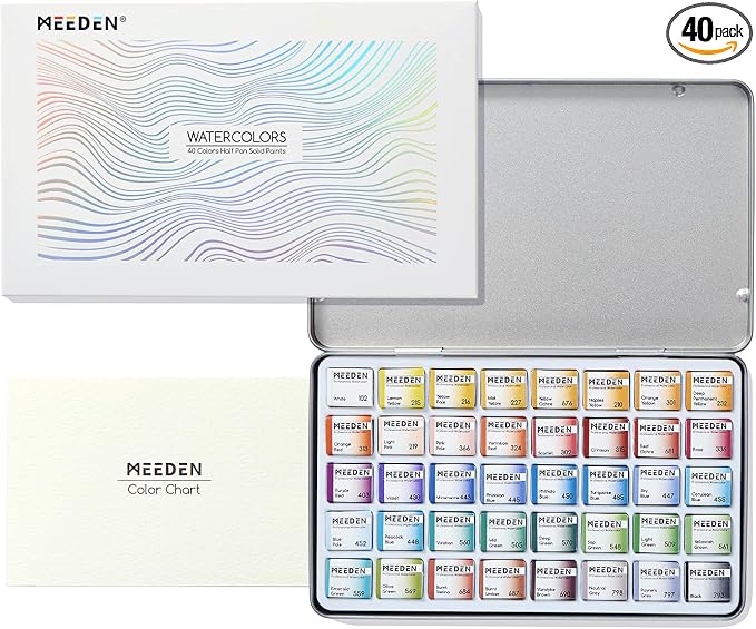 MEEDEN Professional Watercolor Paint Set: 40 Colors Semi-Moist Sets