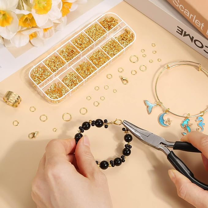 Anezus 1200PCS Jump Rings for Jewelry Making Kit, Gold, Jewelry Making Supplies and Necklace Repair, Modern Style, Small Size, Not Foldable