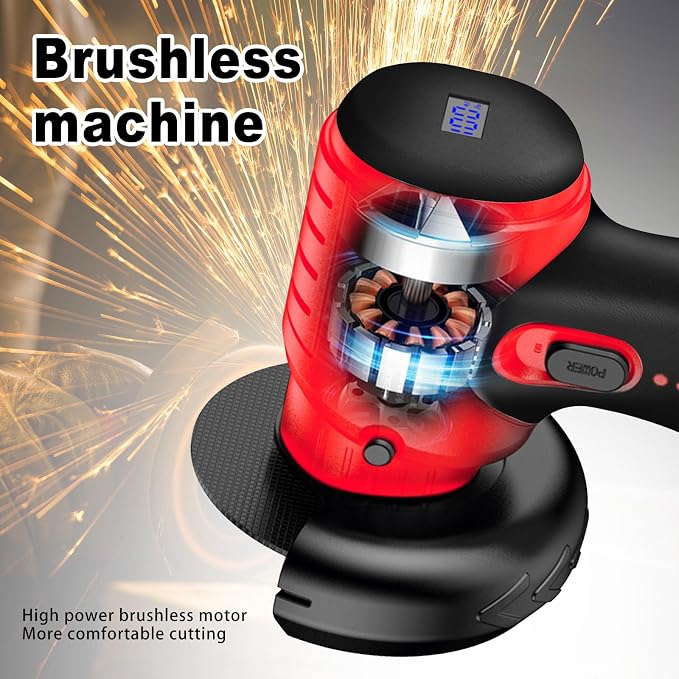 ZFULVO Cordless Angle Grinder Brushless Kit 19500rpm Cutting and Grinding | 3-Inch Mini Electric Angle Grinding Tool, 2x16.8V 2000mAh Battery & 6-Cutting Discs Grinder Handheld Cutter for Metal Wood