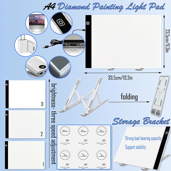 NLXCXUCY 158pcs Diamond Art Accessories Kit All-Inclusive Diamond Painting Tool Set with A4 Diamond Painting Light Pad,Diamond Art Sealer Glue,Diamond Correction,Pens Storage Box for DIY Craft