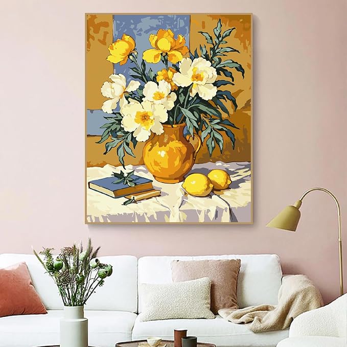 ZRIZQ Flowers Paint by Numbers Kit for Adults Beginner,Vintage,16x20