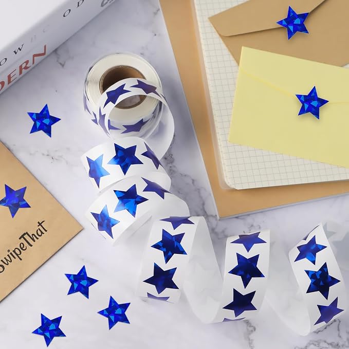 Imeepa 500PCS Holographic Blue Star Stickers, 1" Reward Labels