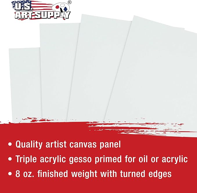 U.S. Art Supply 16 X 20 Inch Art Canvas Board Panels 4 Pack - 8 Ounce | Heavyweight Cotton Acid Free Canvases for Painting Acrylics and Watercolor (1 Case of 4 Single Canvas Painting Panels)