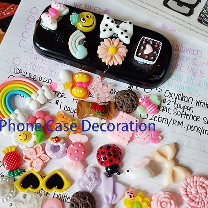 Chenkou Craft 50pcs Lots Mix Assort Easter DIY Flatbacks Resin Flat Back Scrapbooking Slime Beads Supplies for DIY Craft + 1pc Clear Box