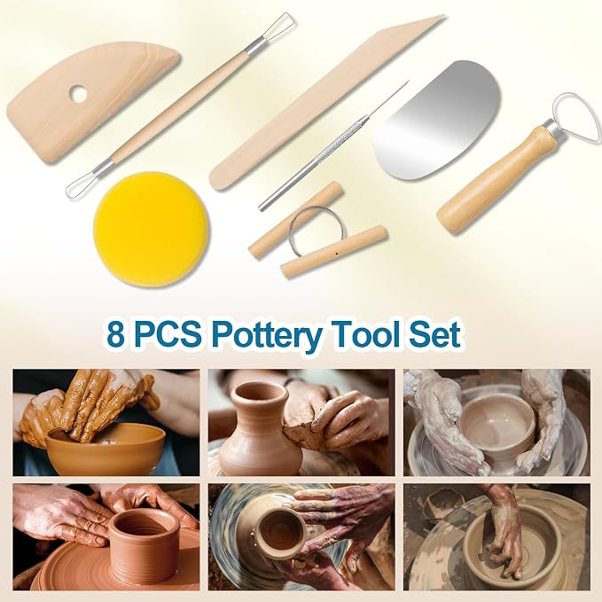 Amrules 8 Pcs Polymer Clay Sculpting Tools Kit for Adults, Light Yellow | Smooth Comfortable Handles, Sturdy Wood & Stainless Steel, Perfect for Beginners, Pottery Lovers & Diy Craft