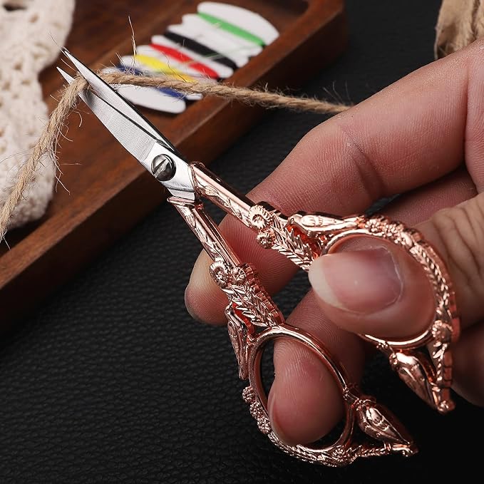 YOUGUOM Sewing Embroidery Scissors, Small Craft Shears with Cover | Vintage, Sharp Pointed Tip, for Needlework, Cross Stitch,Crochet, Handicraft DIY Tool, 4.6in, Rose Gold, Little Bird
