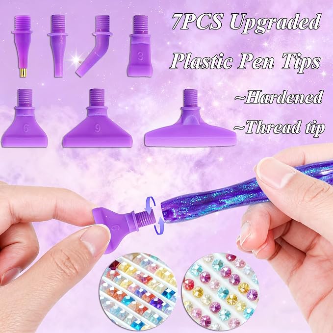 ZYNYXY 16PCS Ergonomic Diamond Art Pens Kits, Resin Diamond Painting Pen with Multifunctional Plastic Screw Thread Tips for 5D Diamond Painting (Starry Purple A)