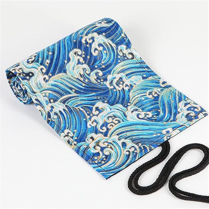 DIYOMR 12/24/36/72 Slots Pencil Wrap Pencil Rolls，Artist Colored Pencils Roll Up Bag Short Brushes Pouch Case Pencils Organizer Drawing Coloring & Sketching，No Pencils (Blue Ocean，12slots) (PCD1098)