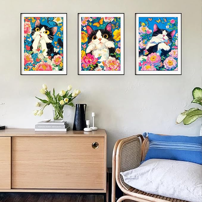 DOZEEZOP 3-Pack Diamond Art Kit for Adults, 5D Diamond Painting 12x16 Inch | Cat pictures, Full Round Drills, Home Wall & Shelf Decor, Beginner-Friendly DIY Craft, Stress Relief, All-Occasion Gift